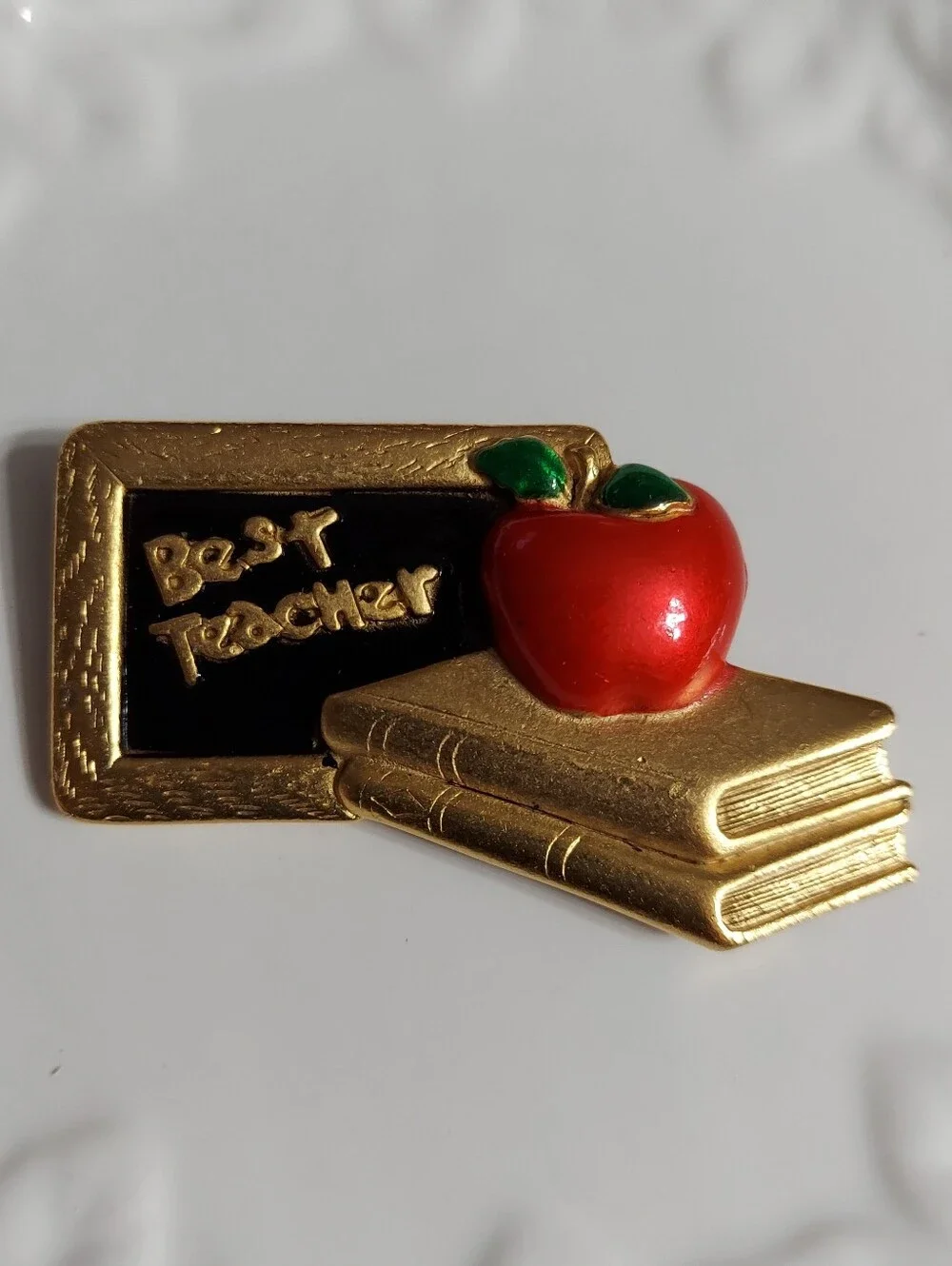 OAJC Textured Gold Tone/'Best Teacher' Enamel Brooch/Pin